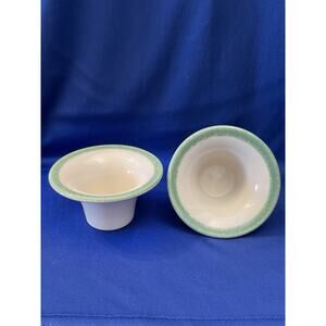 Pair of Green and Cream Colored Pentik Candle Holders